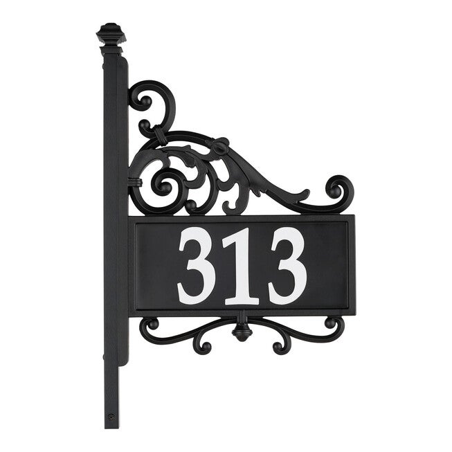 Nite Bright Acanthus Reflective Address Post Sign, BLACK WHITE, hi-res image number 0