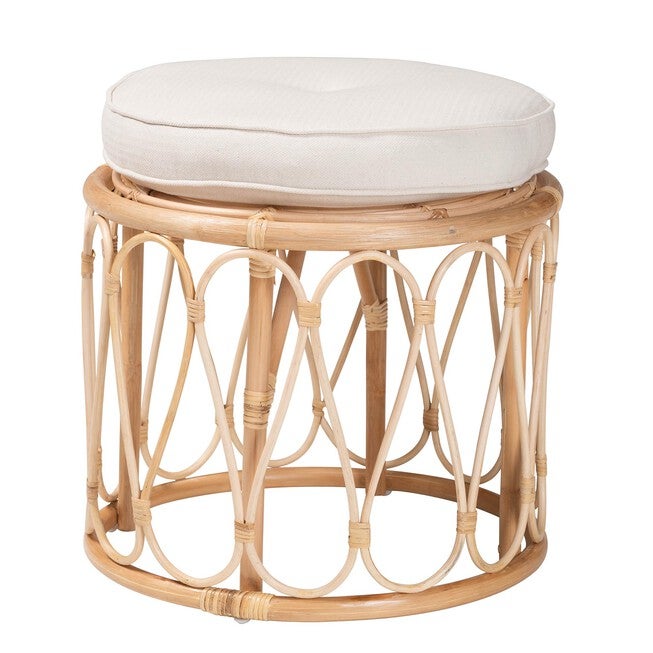 Hachiro Bohemian Natural Rattan Ottoman Footstool, NATURAL WHITE, hi-res image number null