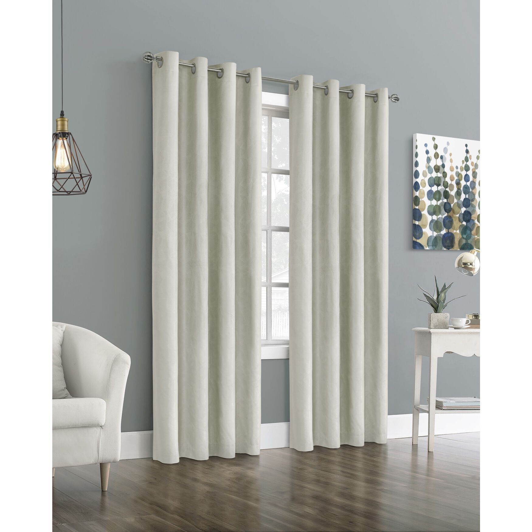 Ethan Blackout Grommet Curtain Panel, WHITE, hi-res image number 0