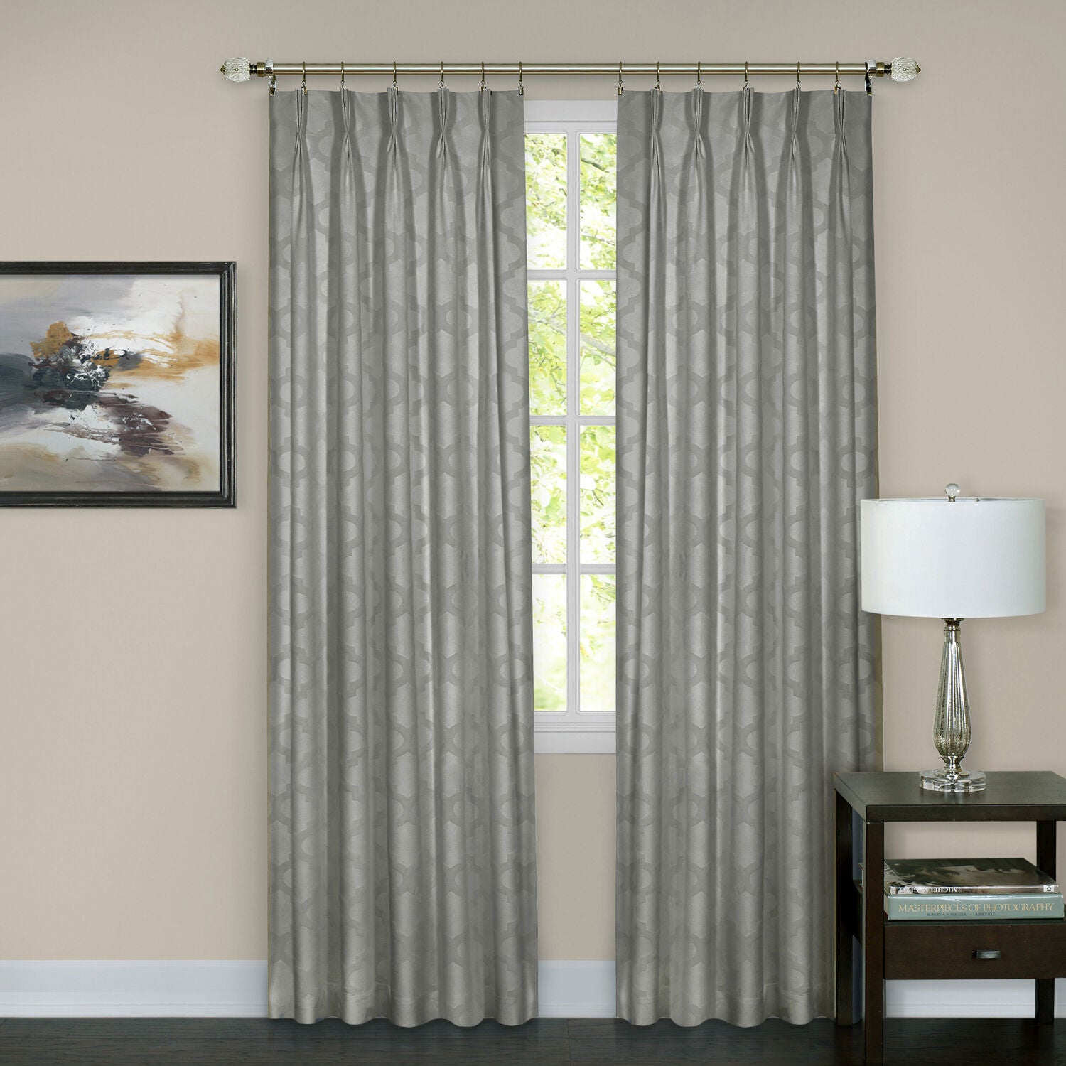 Windsor Room Darkening Pinch Pleat Window Curtain Panel, SILVER, hi-res image number 0