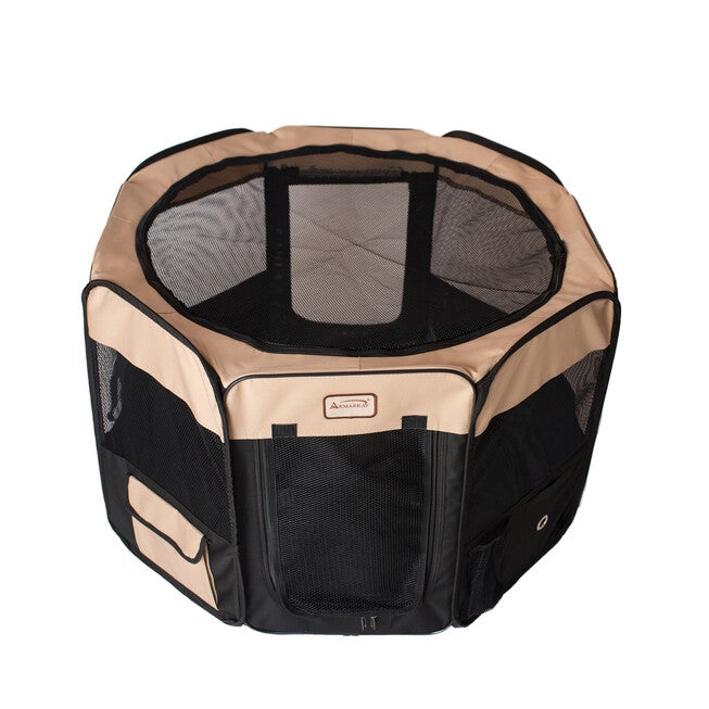 Portable Pet Dog Kitten Playpen In Black And Beige Combo, , alternate image number 7