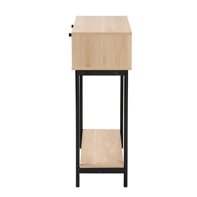 Sherwin Mid-Century Modern Light Brown And Black 2-Drawer Console Table With Woven Rattan Accent, , alternate image number 3