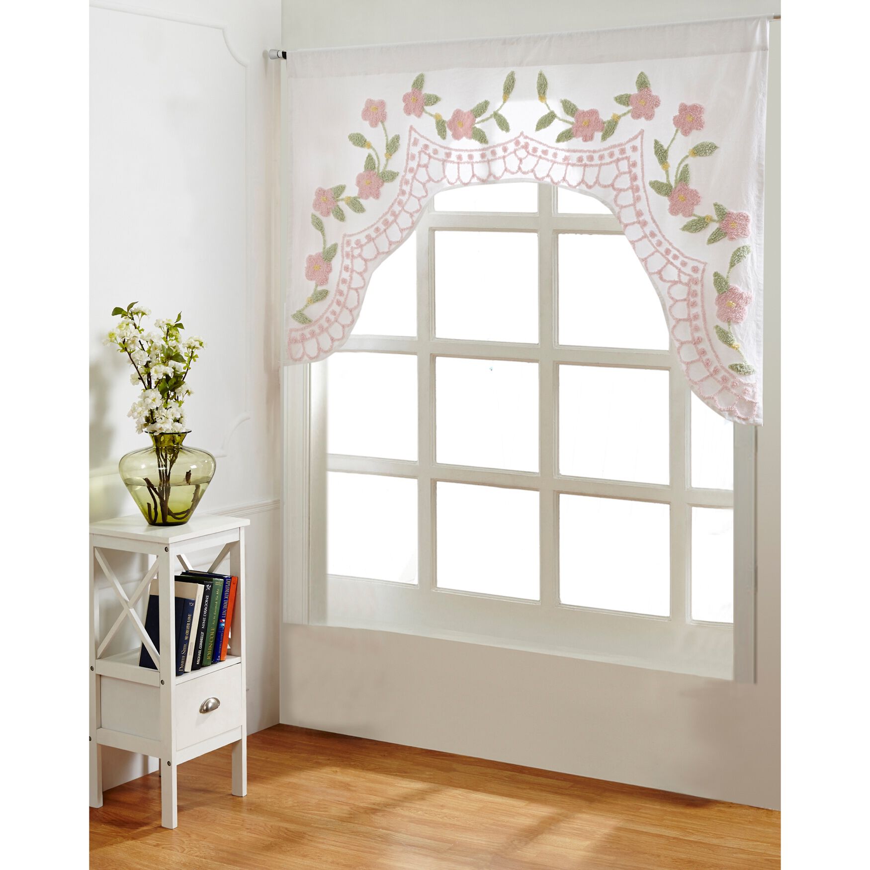 Bloomfield Collection in Floral Design 100% Cotton Tufted Chenille Valance , ROSE, hi-res image number 0