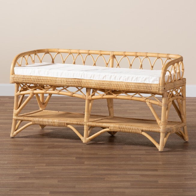 Leryn Modern Bohemian Natural Brown Rattan Bench, , alternate image number null