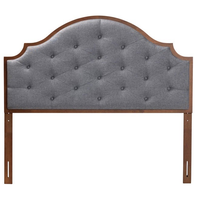 Premala Classic And Traditional Grey Fabric And Walnut Brown Finished Wood King Size Headboard, , on-hover image number null