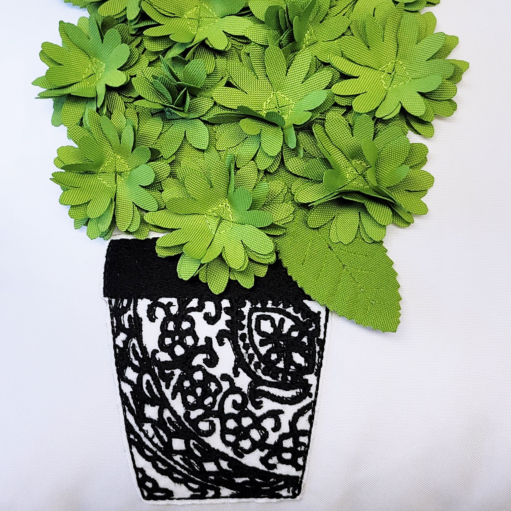 Indoor/Outdoor Dimensional Topiary Lumbar W Crewel Embroidered Pots Decorative Throw Pillow 13X25, Leaf Multi, , alternate image number 5