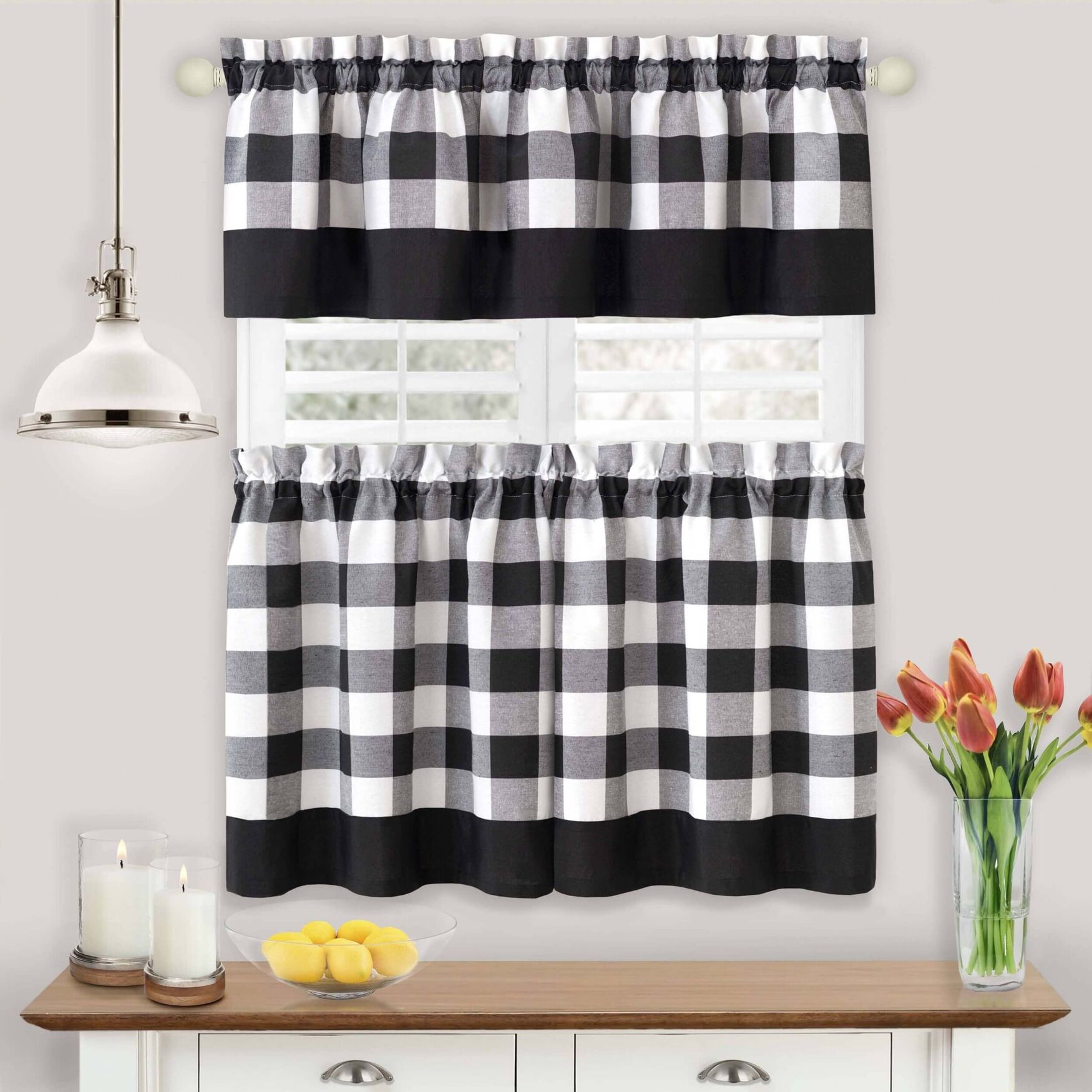 Hunter Window Curtain Tier Pair And Valance Set, BLACK, hi-res image number 0