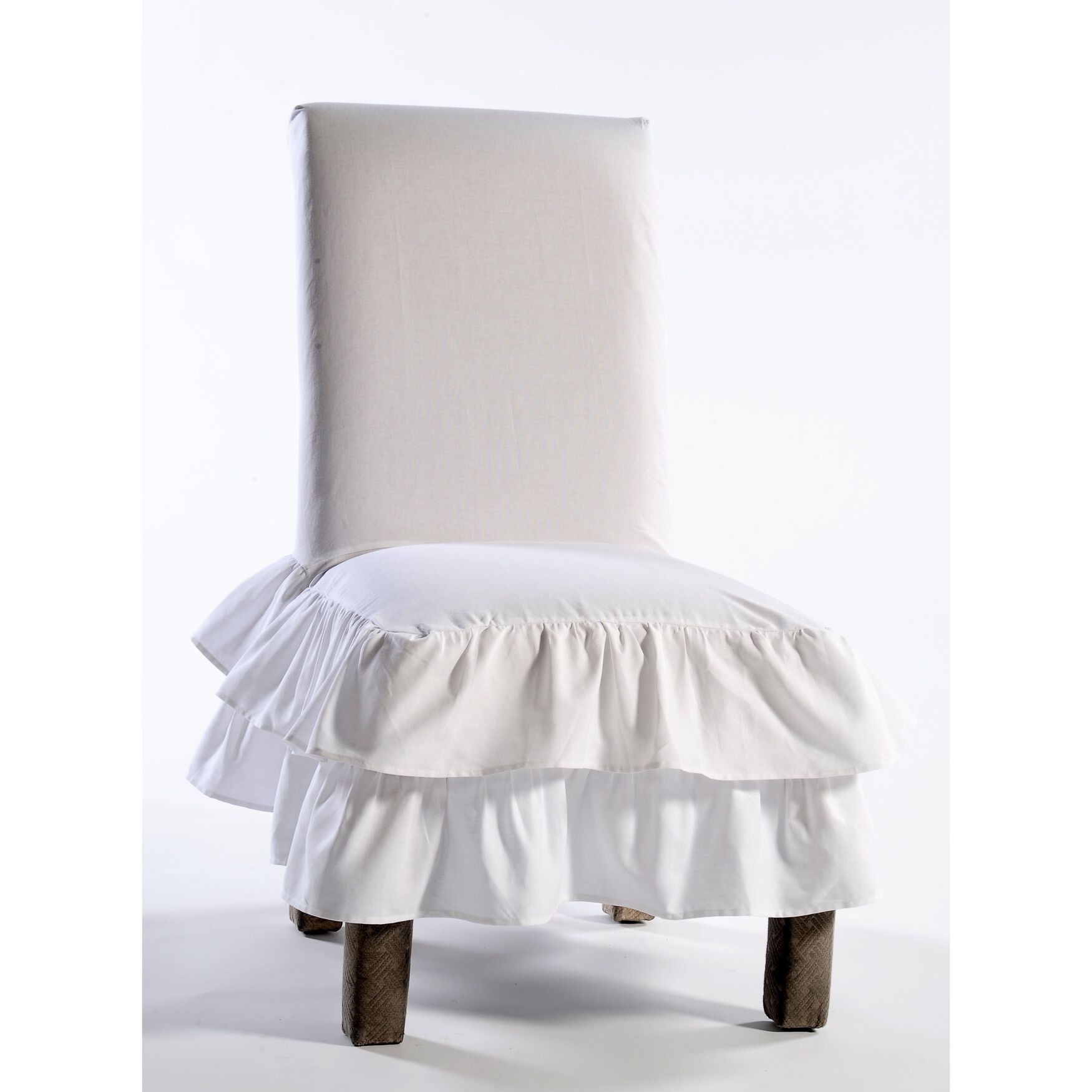 2-Tier Ruffled Dining Chair Slipcover , WHITE, hi-res image number 0