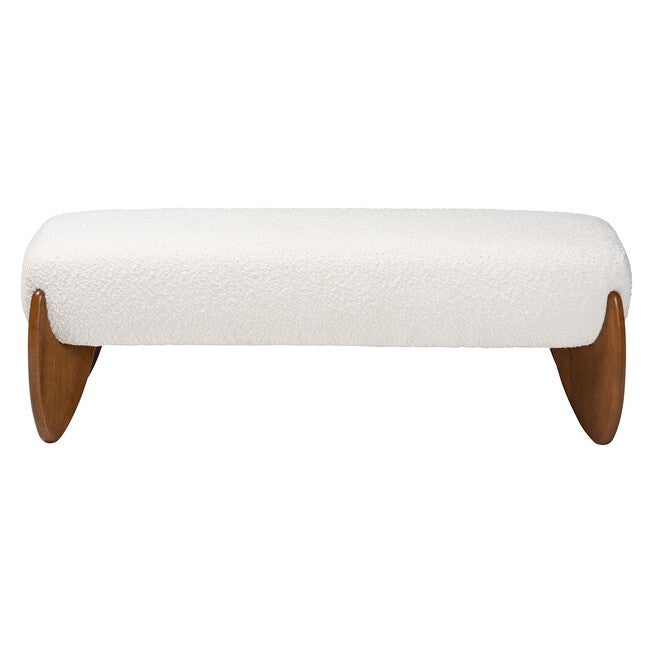 Vinicio Mid-Century Modern Cream Boucle Accent Bench, CREAM/WALN, alternate image number 2
