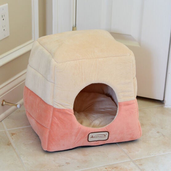 2-In-1 Cat Bed Cave Shape And Cuddle Pet Bed, Orange Beige, , alternate image number null