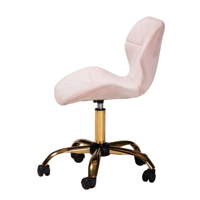 Savara Contemporary Glam And Luxe Grey Velvet Fabric And Gold Metal Swivel Office Chair, , alternate image number 8