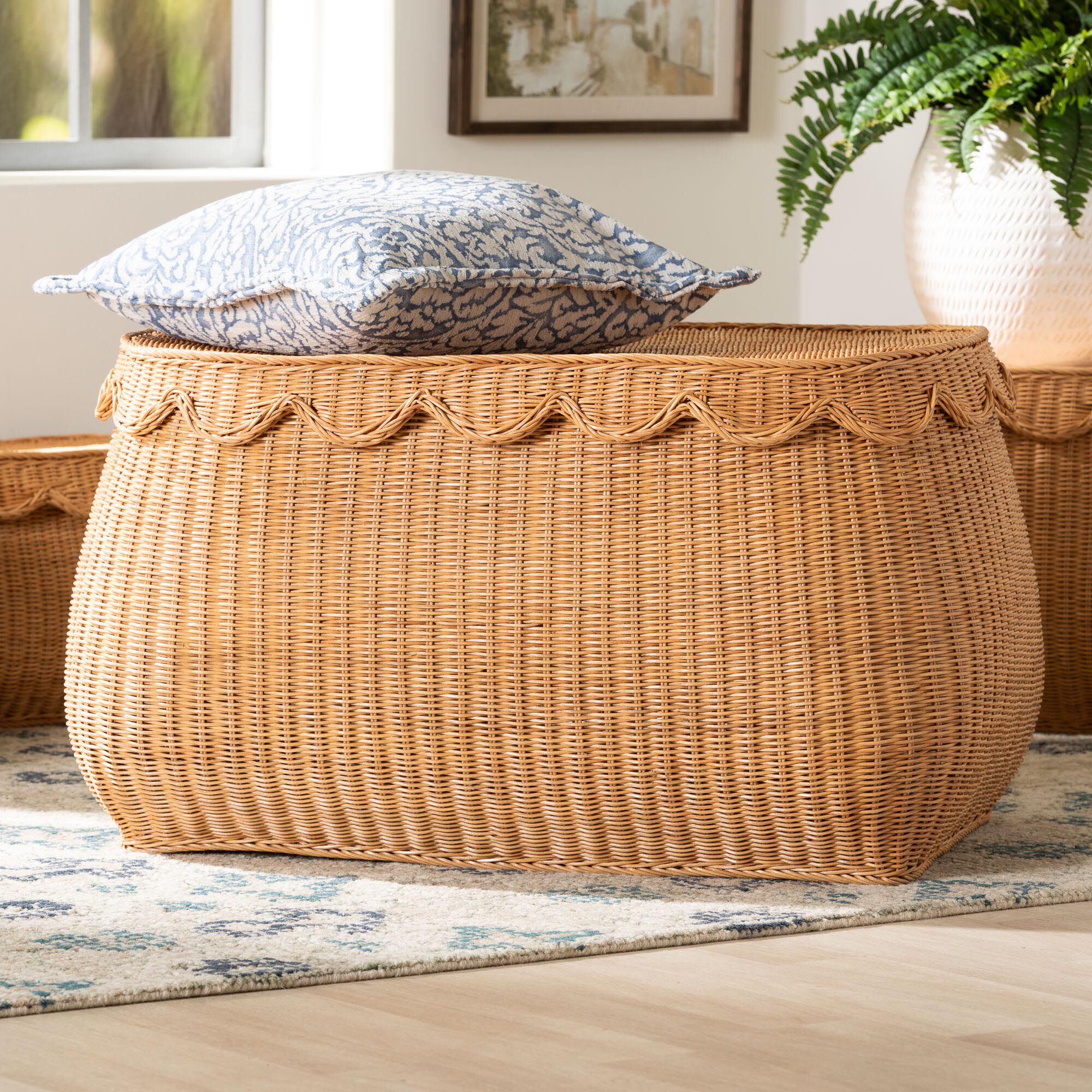 Ayleen Natural Rattan Basket with Scalloped Lid - Large, HONEY, hi-res image number 0