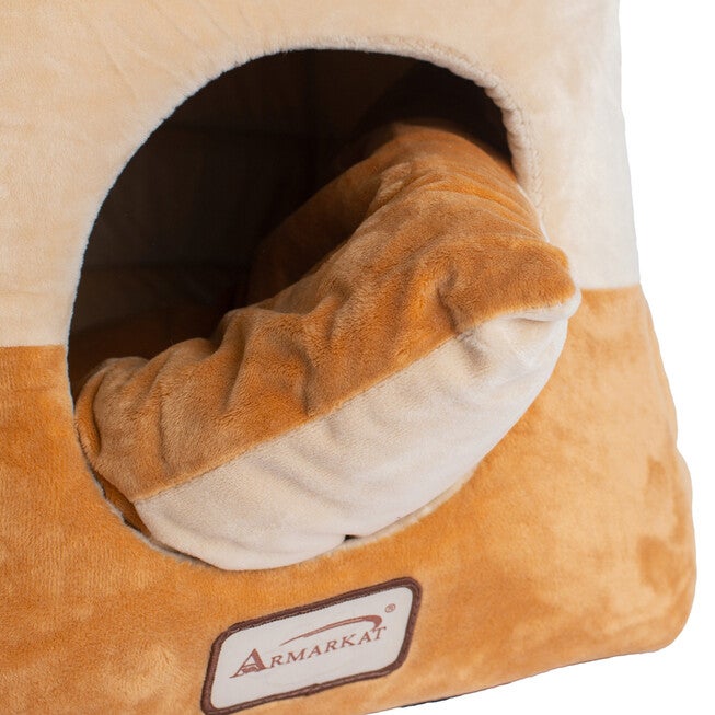 2-In-1 Cat Bed Cave Shape And Cuddle Pet Bed, Brown Beige, , alternate image number 6