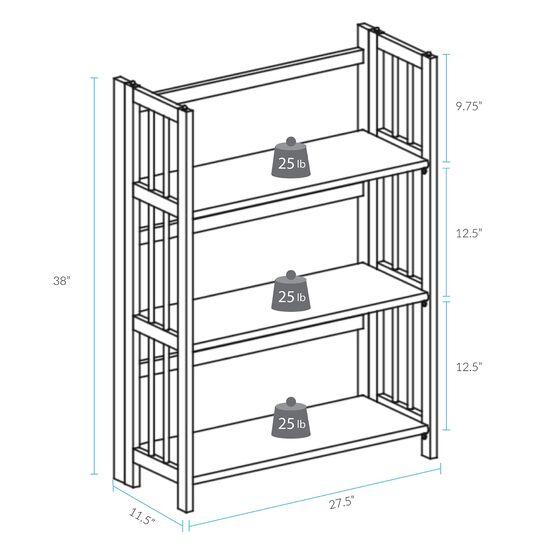 3-Shelf Folding Stackable Bookcase 27.5" Wide - Chestnut, , alternate image number null