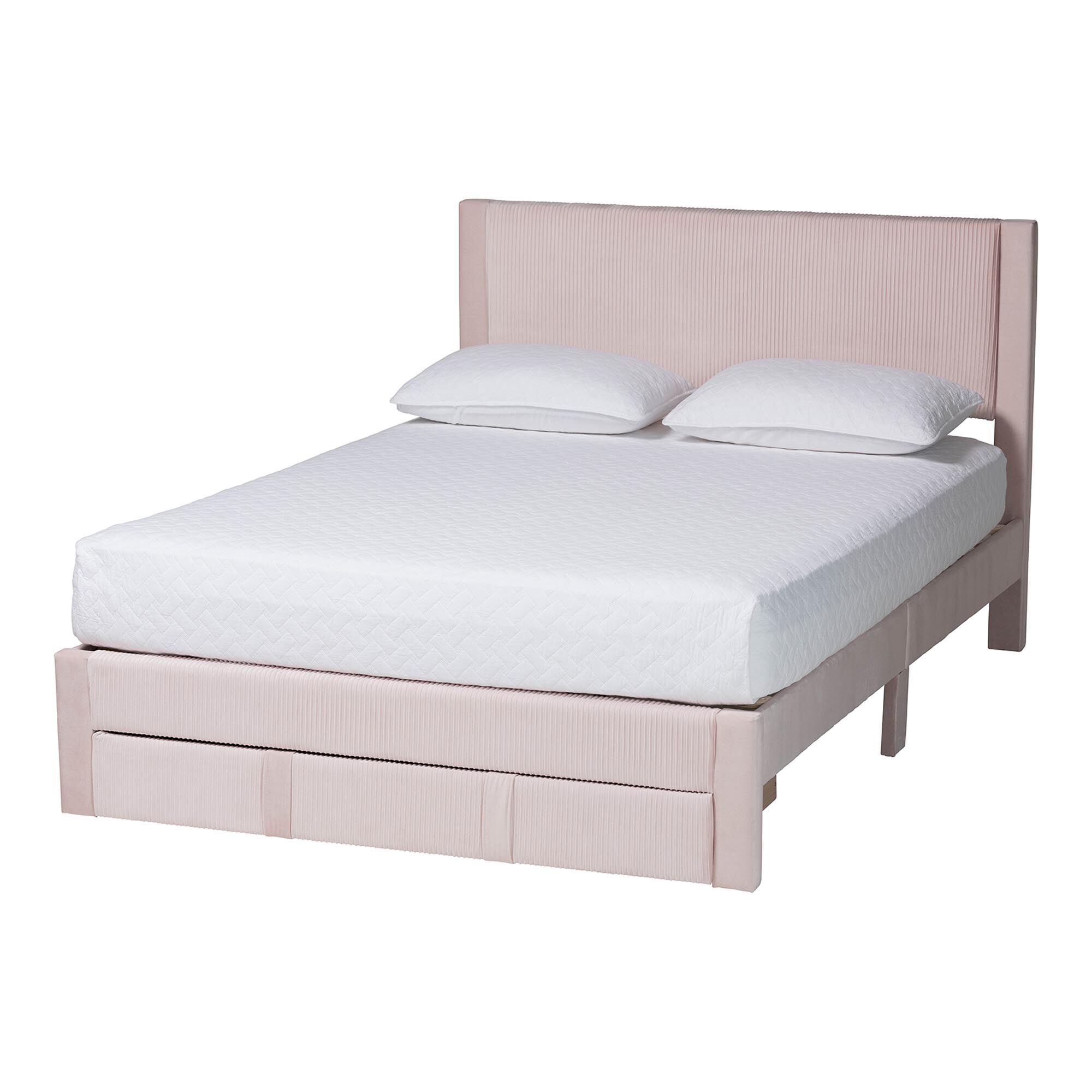 Elora Modern Navy Blue Pleated Velvet Queen Size Storage Bed, PINK, alternate image number 1