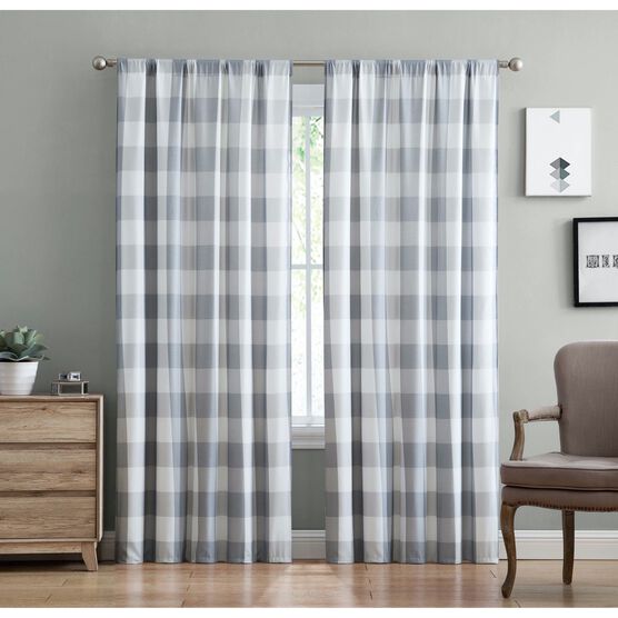 Everyday Buffalo Plaid Drapes, GRAY, hi-res image number null