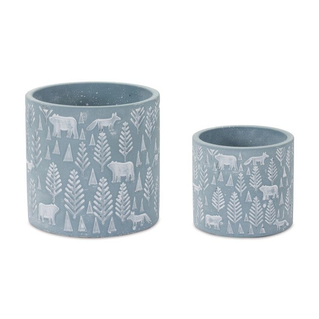 Container (Set of 2) 4 inchesD x 3.5 inchesH, 5.25 inchesD x 5 inchesH Cement, BLUE/WHITE, hi-res image number 0