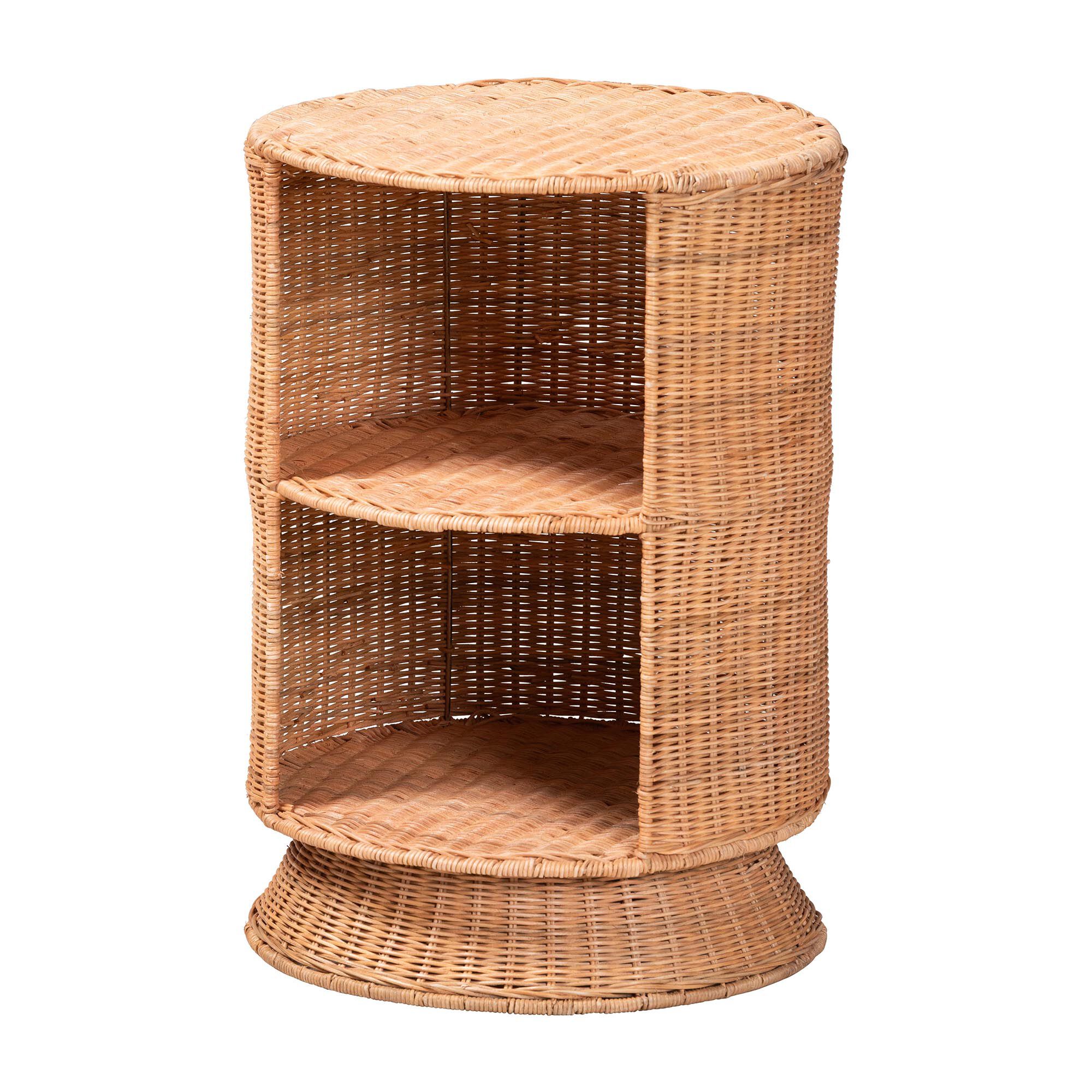 Dorielle Natural Rattan End Table with Two Shelves, HONEY, alternate image number 1