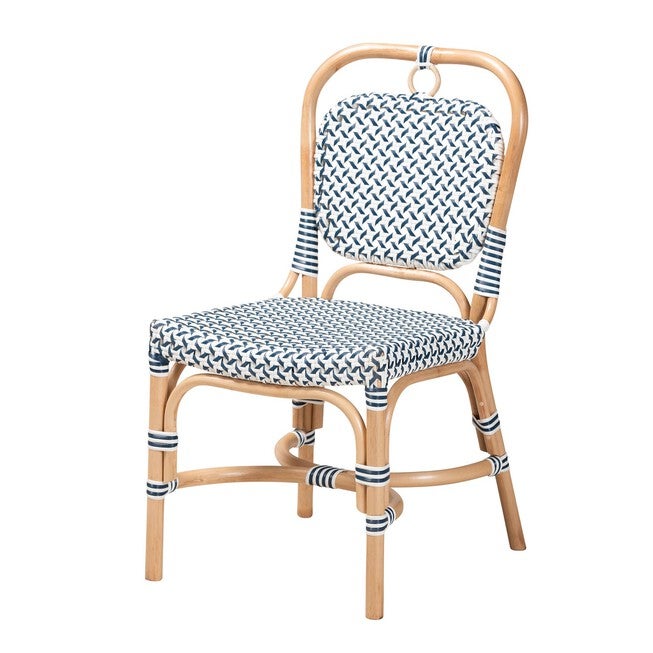 Luciana Modern French Blue And White Weaving Natural Rattan Bistro Chair, BLUE WHITE, hi-res image number null