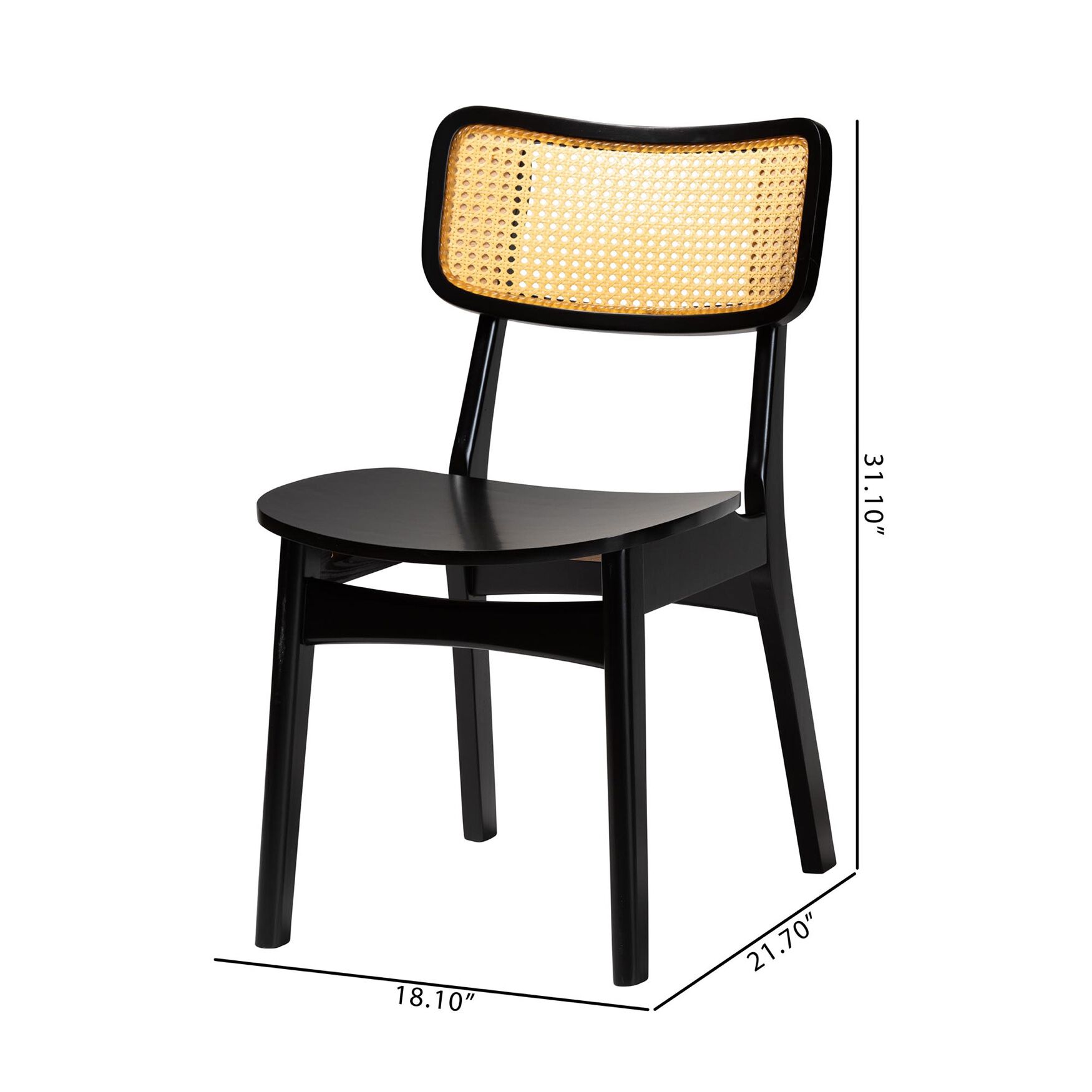 Tafari Mid-Century Modern Walnut Brown Finished Wood and Rattan 2-Piece Dining Chair Set, , alternate image number 19