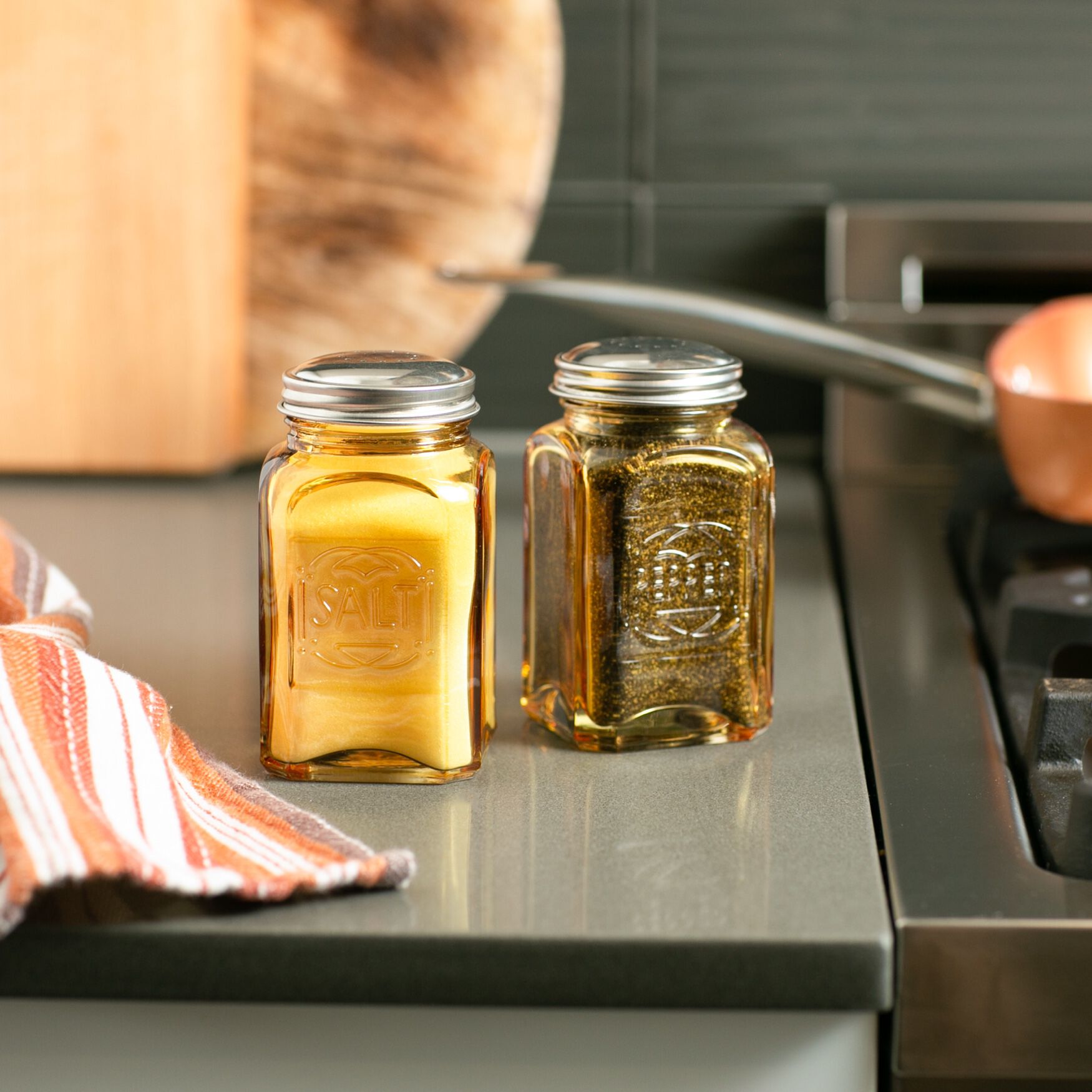 Retro Glass Salt & Pepper Set - Amber, , alternate image number 2