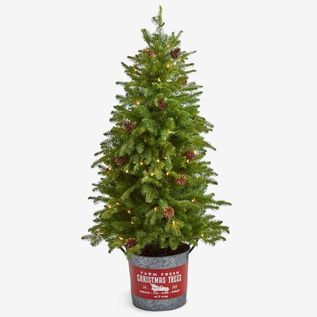 54 inches Pre-Lit Tree in Metal Bucket, GREEN, hi-res image number 0