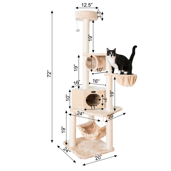 Real Wood 72" Cat Tower Entertainment Furniture With Lounge Basket, Perch, , alternate image number null