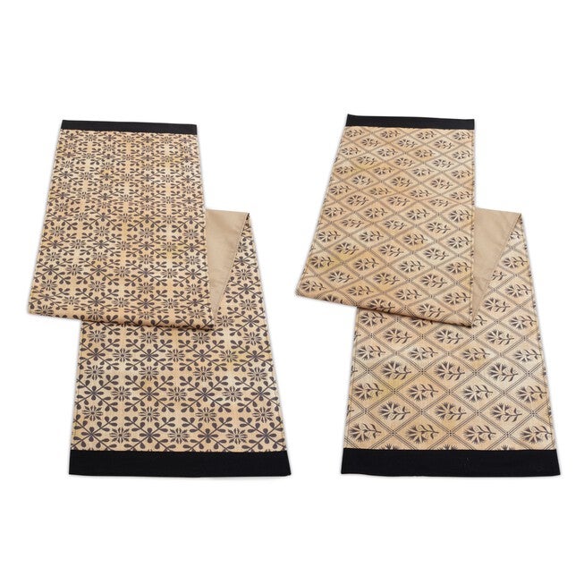 Table Runner (Set of 2) 14 inchesW x 72 inchesL Polyester, GOLD/BLACK, hi-res image number 0