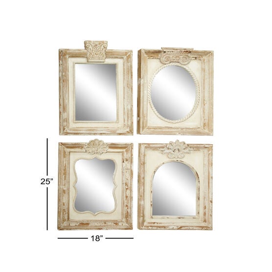 Set Of 4 Brown Wood Vintage Wall Mirror, , alternate image number null