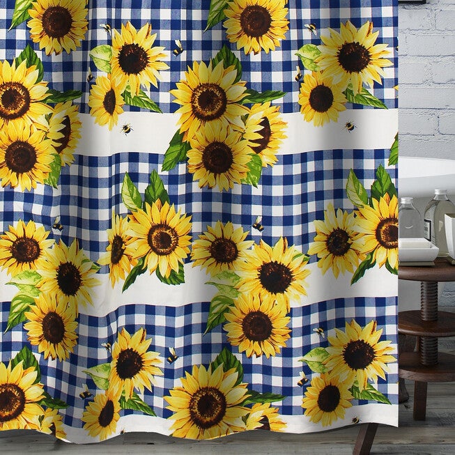 Sunflower Gold Bath Shower Curtain, GOLD, hi-res image number 0