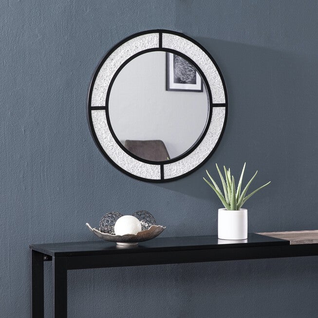 Hurtano Round Faux Stone Mirror, GRAY, hi-res image number 0