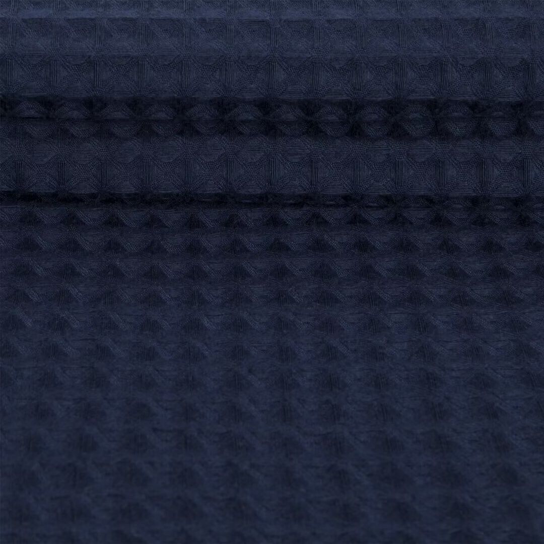 No Hook Cotton Blend Waffle Woven Shower Curtain with Snap-in Liner, NAVY BLUE, alternate image number 2