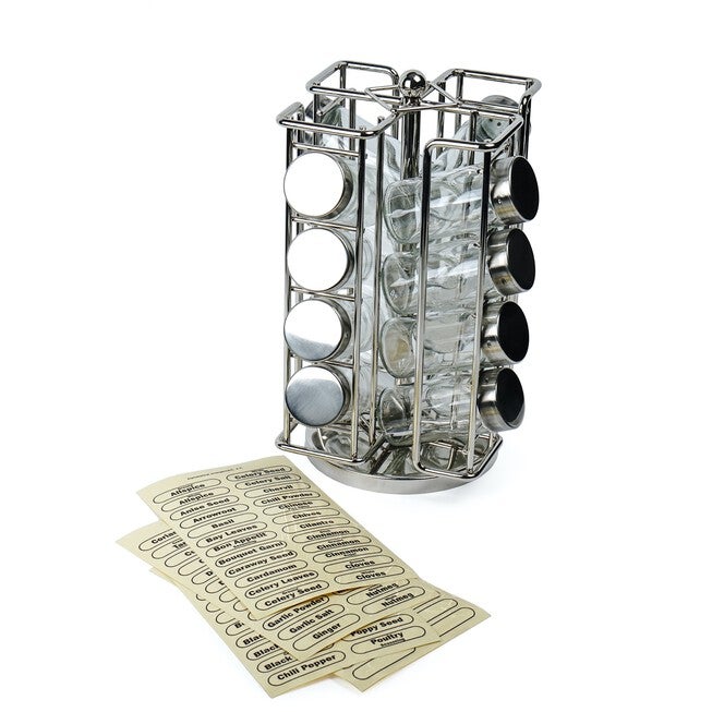 Revolving Spice Rack with 16 Jars and Labels, , on-hover image number 1