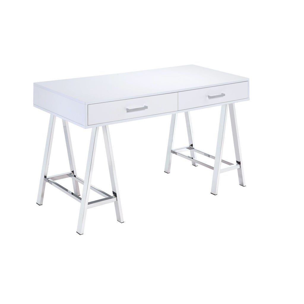 White desk with two drawers and trestle legs