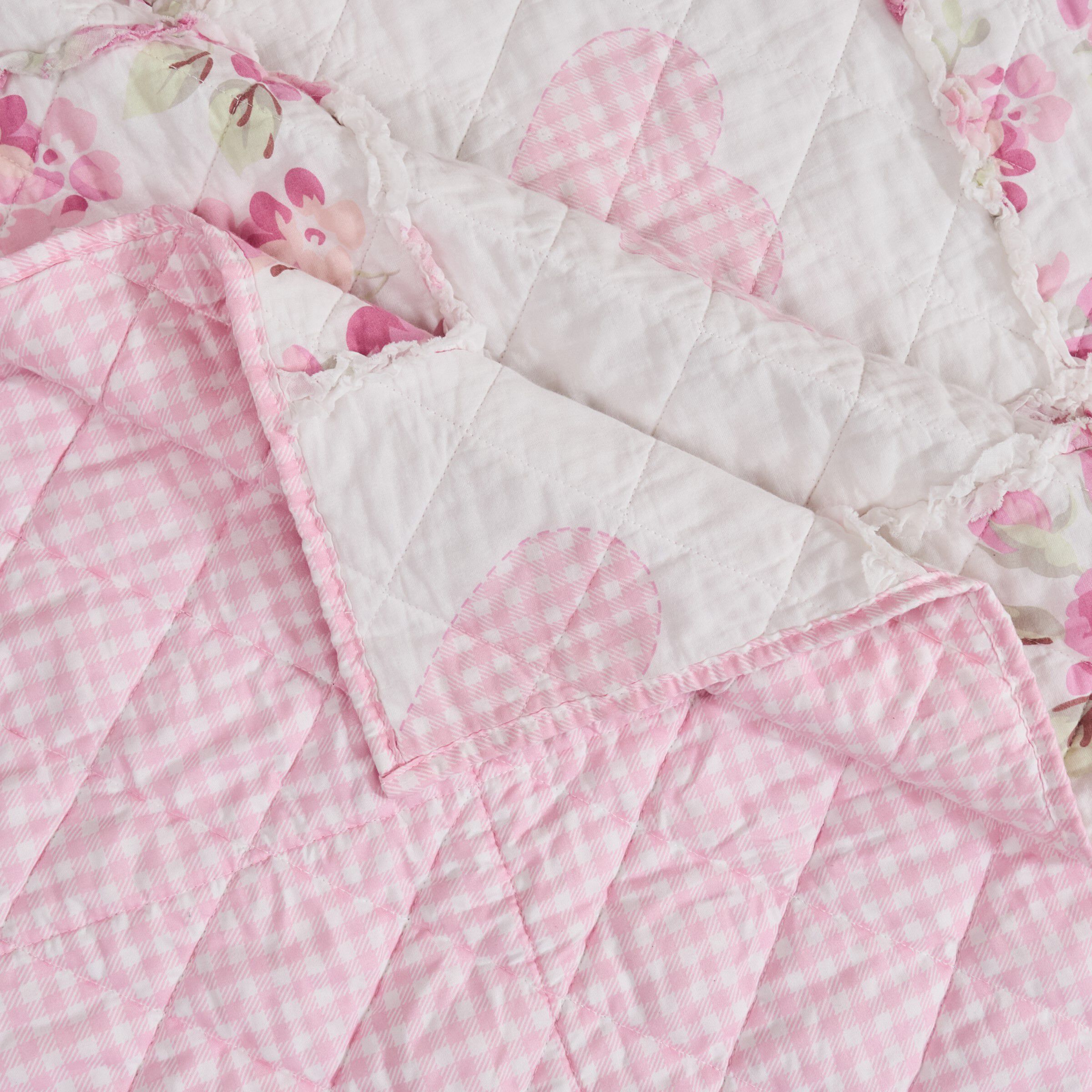 Veronica's Hearts Ruffled Patchwork Quilted Throw Blanket, PINK, alternate image number 3