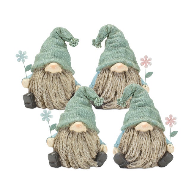 Stone Garden Gnome Figurine With Flower Stem Accent (Set Of 4), , alternate image number null