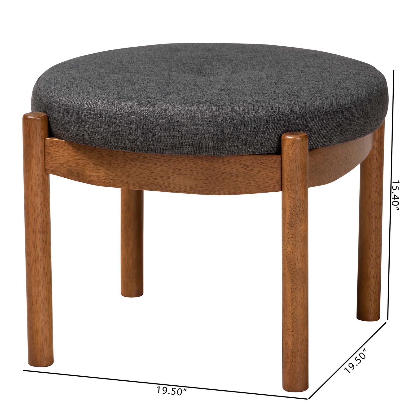 Iliana Japandi Dark Grey Fabric And Walnut Brown Finished Wood Ottoman Footstool, , alternate image number 12