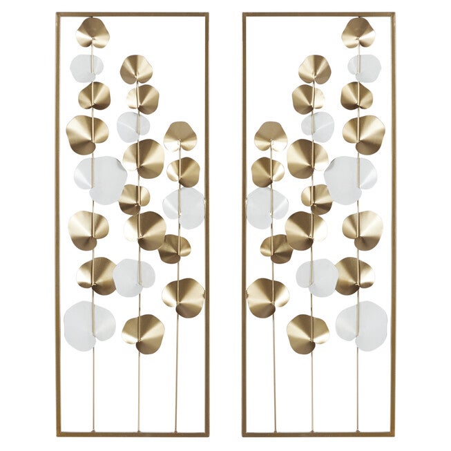 Set Of 2 Gold Metal Floral Wall Decor, GOLD, hi-res image number null