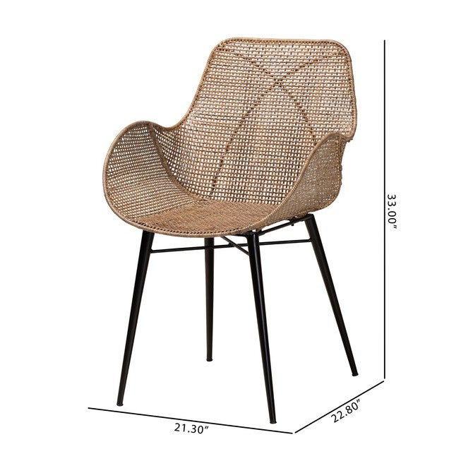 Ballerina Modern Bohemian Greywashed Rattan And Natural Brown Finished Wood 2-Piece Dining Chair Set, , alternate image number 15