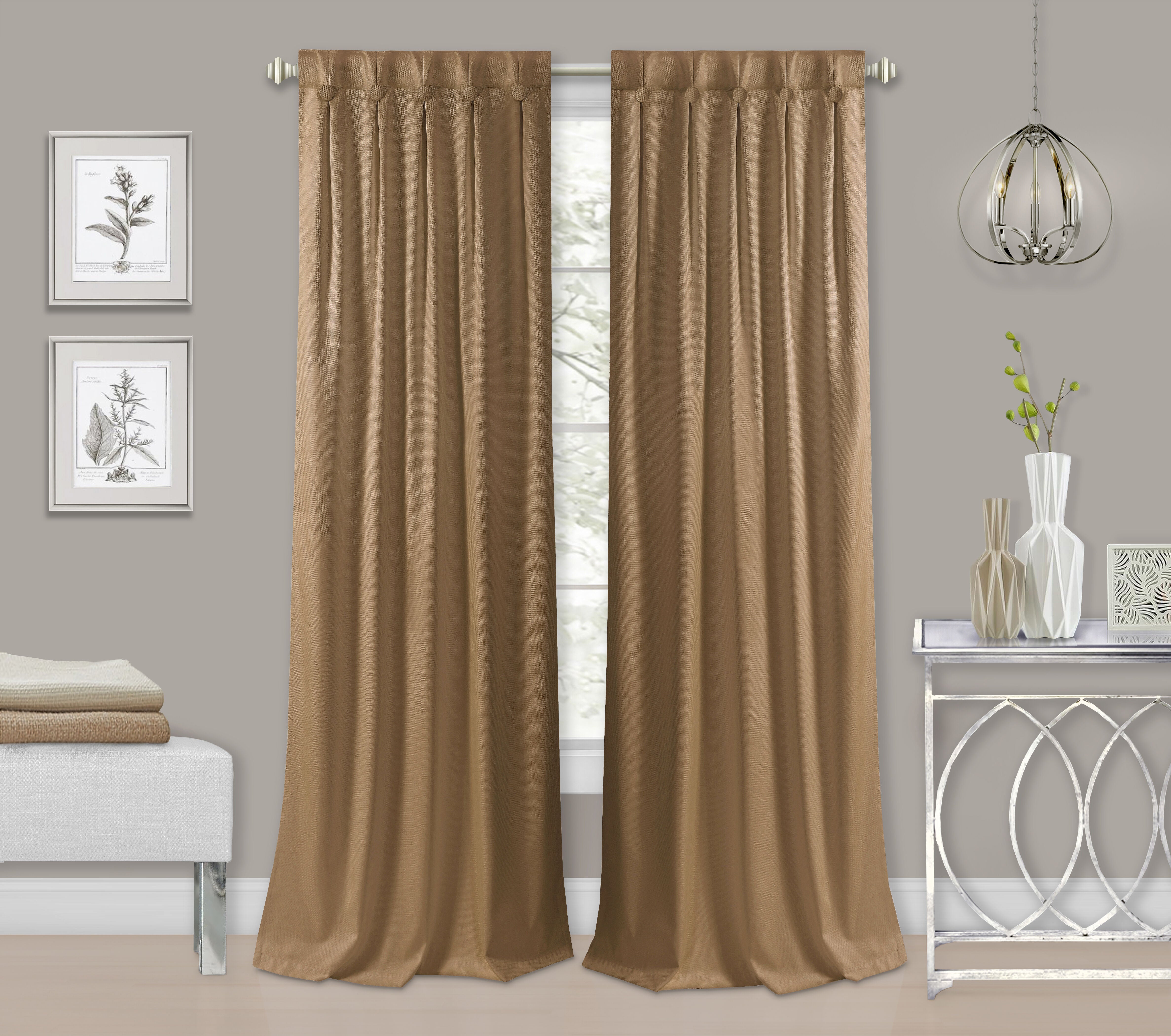 Grant Back Tab Button Pleated Blackout Panel, COGNAC, hi-res image number 0