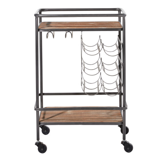 Brown Chinese Fir and Metal Industrial Bar Cart, 30x20x15, , on-hover image number null