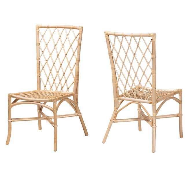 Doria Modern Bohemian Natural Brown Rattan 2-Piece Dining Chair Set, NATURAL BROWN, hi-res image number 0