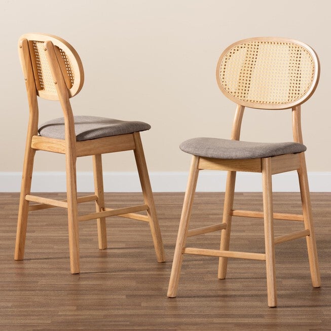 Darrion Mid-Century Modern Grey Fabric And Walnut Brown Finished Wood 2-Piece Counter Stool Set, , alternate image number 13