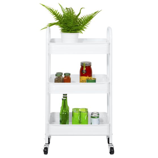 3 Tier Rolling Metal Cart with Wheels, White, , alternate image number null