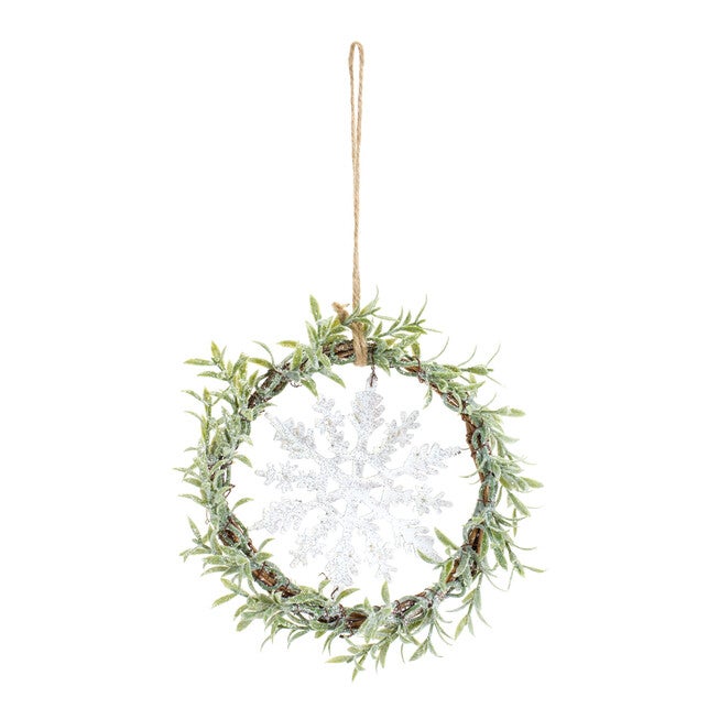 Frosted Winter Mini Leaf Wreath With Snowflake Ornament (Set Of 6), WHITE, hi-res image number null