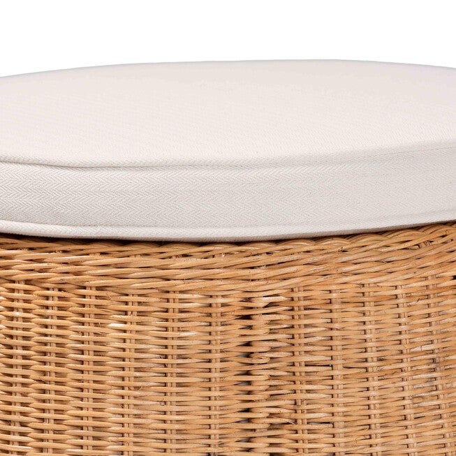 Palm Scallop Natural Rattan Ottoman, 26 inches Round, LIGHT HONEY, alternate image number null