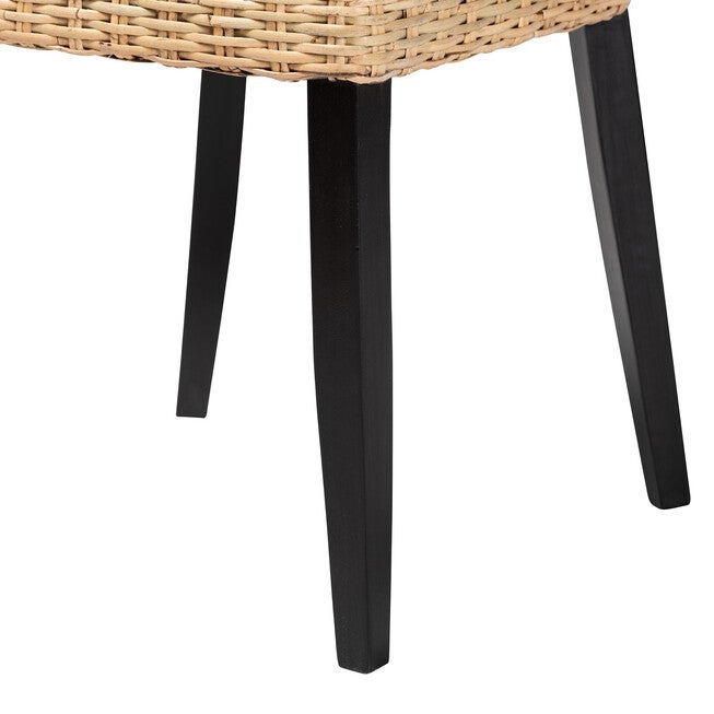 Dermot Modern Bohemian Dark Brown Finished Wood And Natural Rattan 2-Piece Dining Chair Set, , alternate image number null