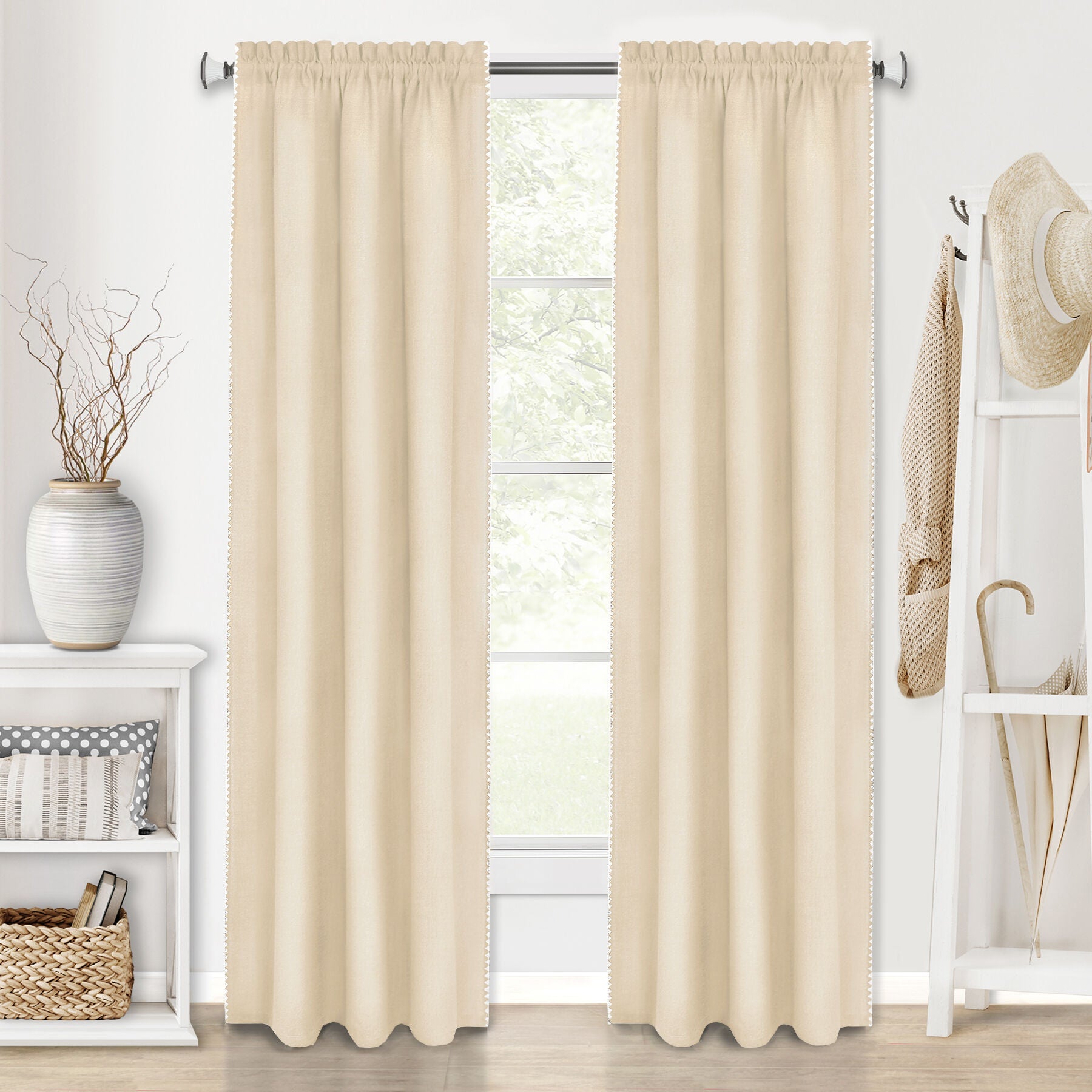 Kendal Rod Pocket Window Curtain Panel, TAN, hi-res image number 0