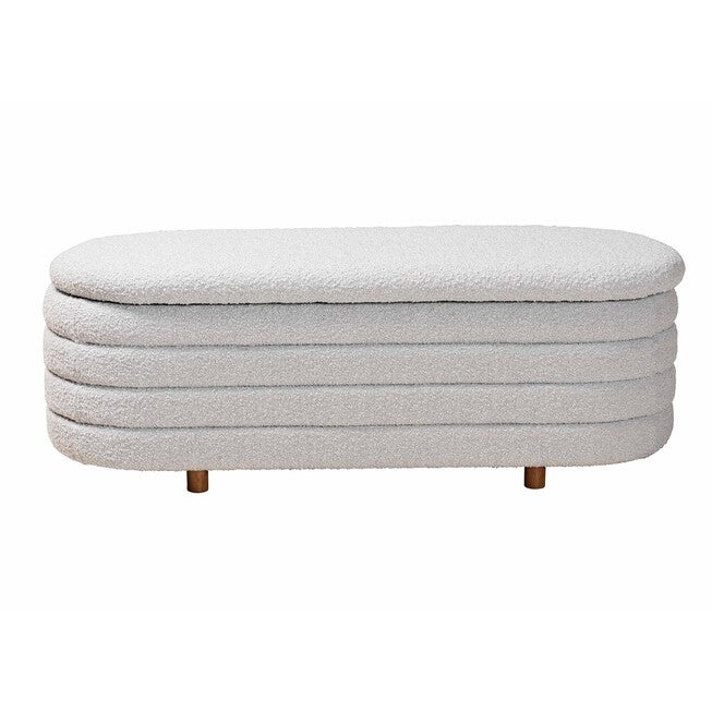 Betiana Modern Japandi Cream Boucle Fabric And Walnut Brown Finished Wood Storage Bench, , alternate image number null