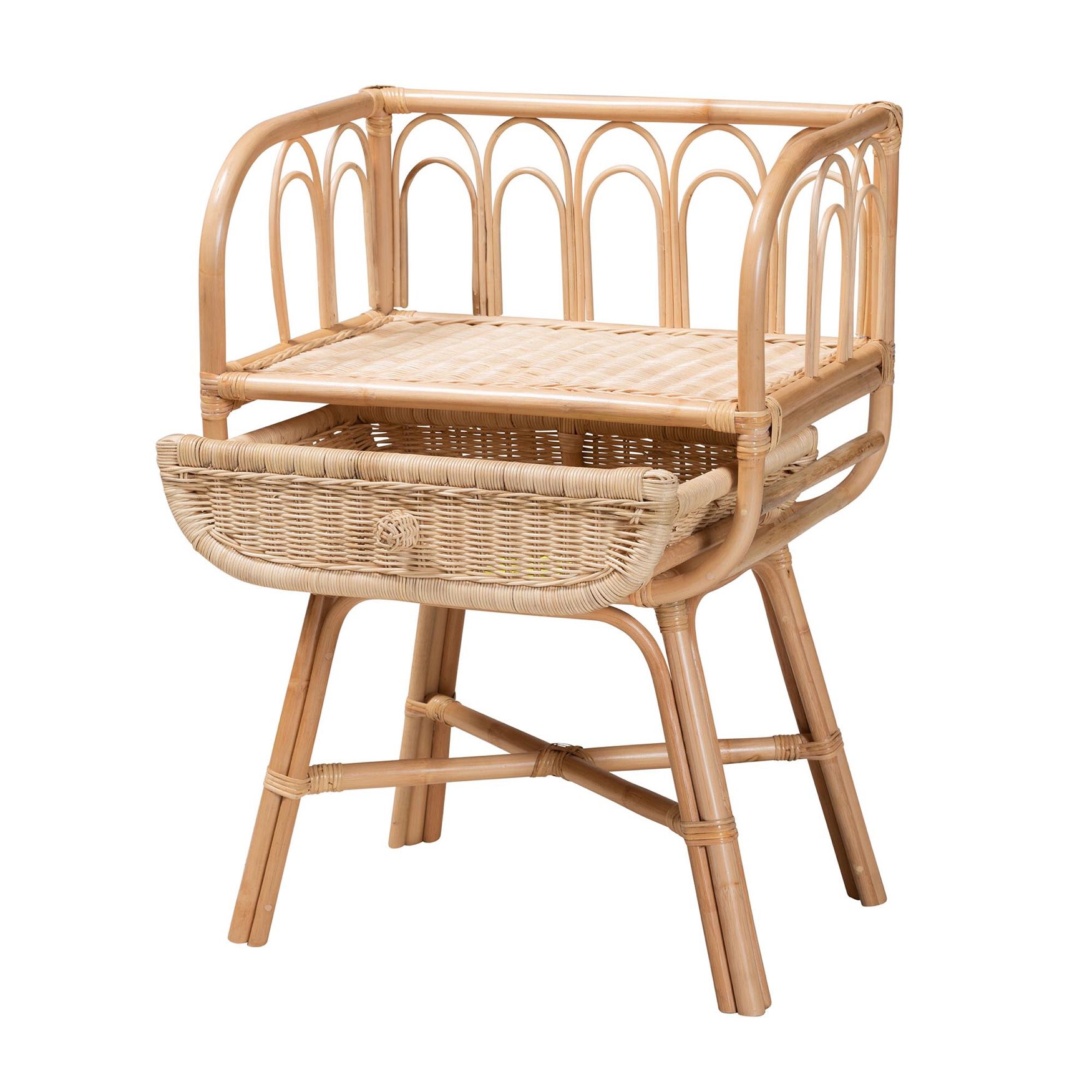 Panchali Modern Bohemian Natural Brown Rattan Nightstand, , on-hover image number 1